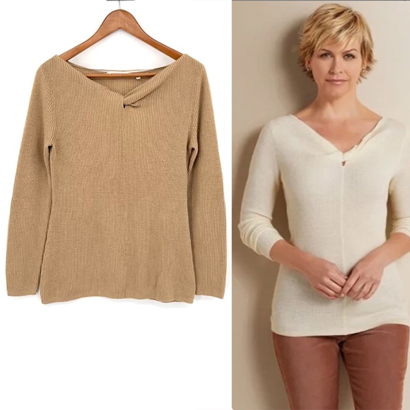 Soft Surroundings Twisted Boatneck Wool/Cashmere Ribbed Knit Blend Sweater - Picture 1 of 9
